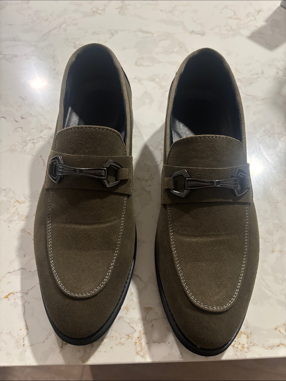 Men's Loafers in Olive. Never worn. Faux suede.